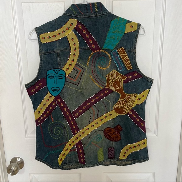 CHICO’S DENIM ABSTRACT COLOURFUL EMBROIDERED VEST - Picture 5 of 13